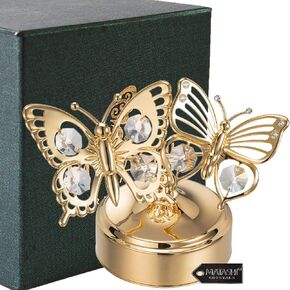 Matashi 24K Gold Plated Double Butterfly Music Box Plays Memory - Table top Showpiece for Living Room Gift for Valentine's Day Housewarming Present