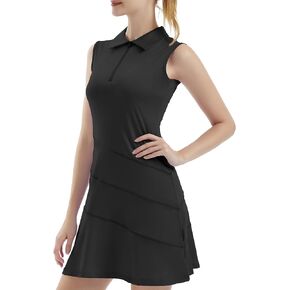 FKEEP Women's Tennis Golf Dresses Zipper V-Neck Sport Activewear with Shorts and Pocket Workout Athletic