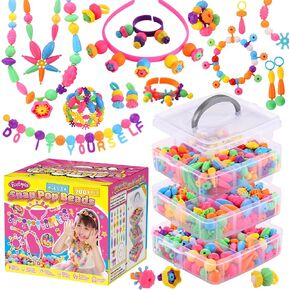 Funtopia Pop Beads, 700+ Pcs Arts and Crafts for Kids 4-6, Snap Beads DIY Bracelet Necklace Ring Anklet Set, Creativity Toys Gifts for Girls Toddlers Ages 3 4 5 6, Birthday Gifts (X-Large)