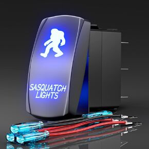 Okerny Rocker Switch Sasquatch Lights,Laser Etched Toggle Switch ON/Off SPST 5Pin 12V 24V Switch Jumper Wires for Cars Trucks Caravans Marine Boat ATV UTV RV (Blue)