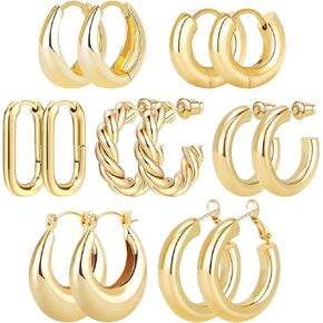 ALIWOLF Gold Hoop Earrings Set 14k Real Gold Plated Huggie Earrings Hypoallergenic Chunky Twisted Thick Jewelry for Multiple Piercing Christmas Gift for Women Girls