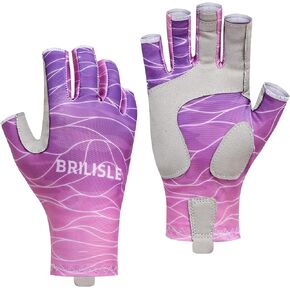 BRILISLE Fishing Gloves for Women UPF 50+, Sun Uv Protection Fingerless Anti-Slip Gloves for Kayaking Paddling Hiking Sailing Rowing Driving Canoeing