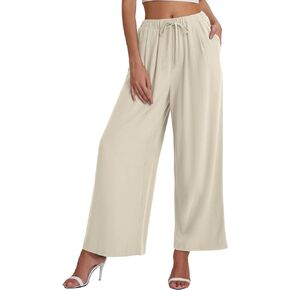 Bloggerlove Womens Linen Palazzo Pants Summer Casual Boho Wide Leg High Waist Lounge Beach Trousers with Pockets