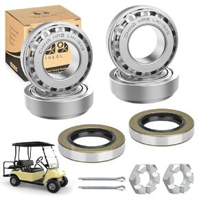 10L0L Golf Cart Front Wheel Hub Bearings & Oil Seals Kits for Club Car DS and Carryall 1982-2002 with Nut Locking Pin, Replace Part 1011393 1013135 (2 Pack)