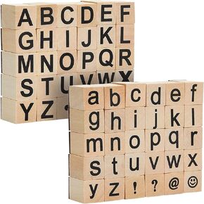 Juvale 60-Piece Wood Alphabet Stamp Set, Upper and Lowercase Letters with Symbols, Rubber Stamps, DIY Projects, Arts and Crafts, Scrapbooking, Classroom, Games