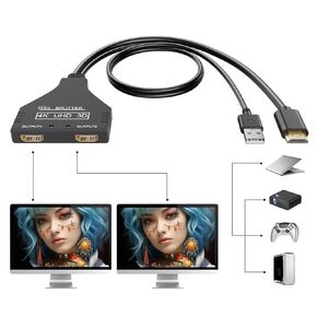 4k HDMI Splitter 1 in 2 Out 4k 30hz HDMI 2.0 HDMI Cable Male to Dual Female with Power USB Cable for HDMI HD, LED, LCD, TV Dual Monitors Duplicated-Mirror Dual Monitor Support 1080P 3D Full HD