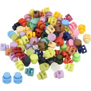 PATIKIL Cord Locks Assorted, 100 Pack Round Double Hole Spring Toggle Stopper 14mm for Drawstring Bag Shoelaces