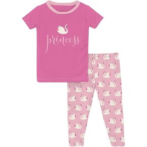 KicKee Pants Girl's Short Sleeve Graphic Tee Pajama Set (Big Kids) Cake Pop Swan Princess 14 (Big Kid)