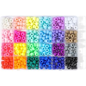 Hudinsun 24 Colors Pony Beads for Bracelets, 6x9mm Large Plastic Pony Beads Set Kandi Beads Friendship Bracelet Making Kit for DIY Crafts and Jewelry Making (400pcs)