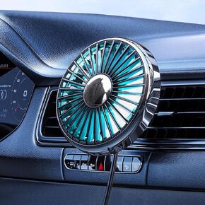 DICMKY Usb Car Fan for Air Vent Mounted with Colorful Light, 360° Rotatable Portable Clip Fans That Blow Cold Air, Small Cooler Mini Fan Silent, Air Vent Booster Fan for Vehicle, Van, Truck, Suv, Rv