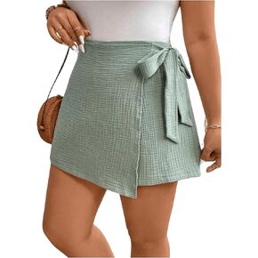 Floerns Women's Plus Size High Waisted Skorts Bow Front Solid Skirt Shorts