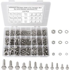 SHAOHUA 244PCS M3 M4 M5 M6 M8 M10 Nuts and Bolts Kit, Stainless Steel Flat Hex Head Screws Bolts Nuts, Lock and Flat Gasket Washers Assortment Kit, Metric Bolt Assortment