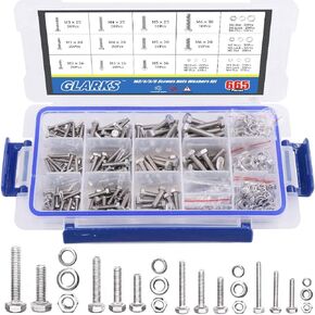 Glarks 665Pcs 304 Stainless Steel M3 M4 M5 M6 Phillips Flat Head Machine Screws Bolts Nuts and Flat Gasket Spring Washers Assortment Set, Full Thread