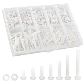 QTEATAK M3 White Nylon Plastic Pan Round Head Screws, Nut Bolts, Gasket Assortment Kit(Metric M3: 6mm 8mm 10mm 12mm 15mm 20mm 25mm)