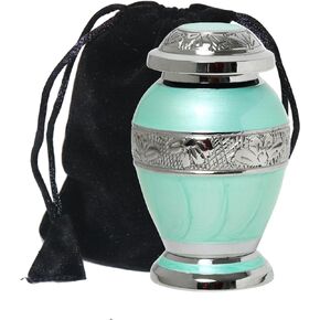 THE ASCENT MEMORIAL Azure Blue Engraved Small Keepsake Urn for Funeral Ashes Men Women | Ocean Blue Mini Cremation Urns for Human Remains | Velvet Carry Bag | Paper Funnel | Gift Box
