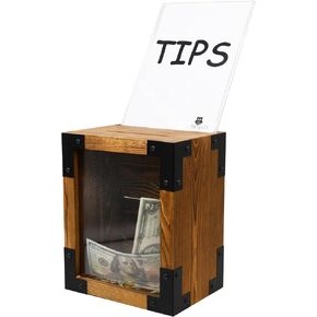 صندوق اقتراحات من الخشب الصلب قابل للقفل على الطراز الريفي من Owlgift، تخزين لهواة جمع التبرعات، حاوية الاقتراع، صندوق طرف مع سبورة قابلة للإزالة وحامل لافتات أكريليك، قفل ومفتاح in Kuwait