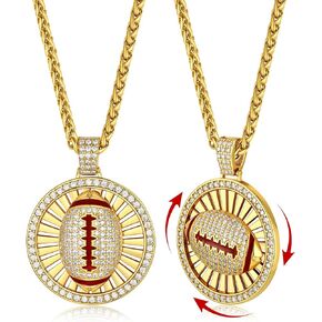 قلادة KeyStyle Bling الرياضية للرجال في سن المراهقة، قلادة دوارة للرياضيين (قلادة البيسبول وكرة السلة وكرة القدم)