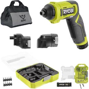 Buho Power Screwdriver Accessory Bundle - USB Lithium Multi-Head Ryobi Screwdriver 2 Ah Battery Drill Bit Set Charging Cable Tool Bag