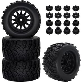 GLOBACT RC Truck Tires 12mm/14mm Hex RC Wheels and Tires with Foam Inserts for 1/10 Scale Arrma Granite Axial Losi Redcat Rc4wd RC Monster Truck ​Buggy (4 Pcs)