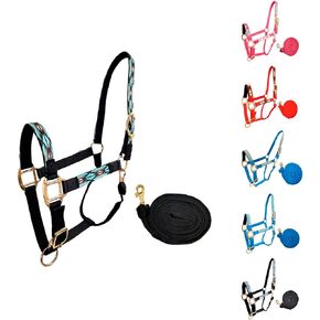 Tahoe Tack Patterned Nylon Adjustable Horse Halters with Padded Noseband and Matching 10’ Soft Grip Lead Rope