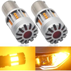Eluseastar 1156 LED Bulbs Amber S25 BA15S P21W Bulbs for Turn Signal Lights Canbus No Hyper Flashing with Cooling Fan Extremely Bright Blinker, 2 Pack