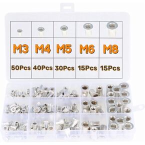 findmall 150Pcs Rivet Nuts Kit Metric Aluminum Flat Head Threaded Rivet Nut Insert Nutsert Rivet Nuts Assortment Kit M3 M4 M5 M6 M8