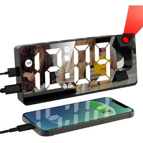 321Wasay ساعة منبه إسقاط، ساعة جهاز عرض لسقف غرفة النوم، ساعات منبه رقمية لغرف النوم مع منافذ USB، ساعة رقمية صغيرة LED لغرف النوم والمكتب بجانب السرير (أسود مع كابل USB) in Kuwait