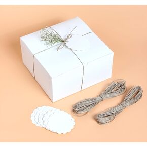 White Gift Boxes (Pack of 10) Size 8x8x4 Inches, Thick Paper Boxes with Lids, Tags & Jute Rope for Bridesmaid Proposals, Wedding Presents, Birthday Party Favor, Baby Shower and Christmas