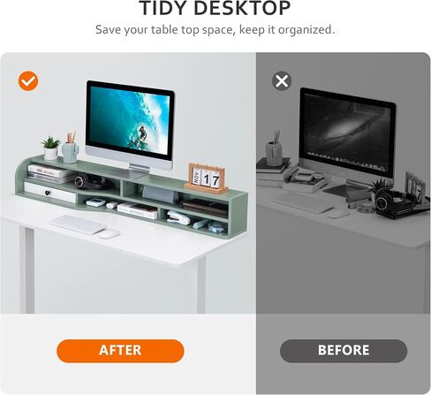 Okin Clamp-on 53" Desk Shelf Organizer, 2 Tier Computer Monitor Stand Riser with Drawer, Wood Desktop Bookshelf with Storage, Green Table Hutch for Top of Desk in Saudi Arabia