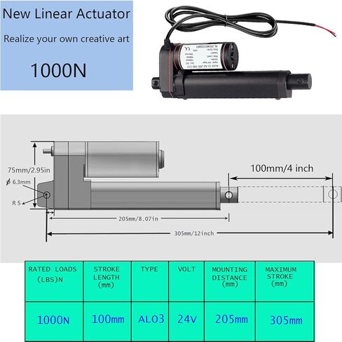 مشغل خطي URANT 24 فولت 4 بوصة، محرك خطي عالي السرعة 1000 نيوتن 10 مم/ثانية مع دعامة تثبيت ومفتاح مقاوم للماء لفتحة باب كهربائي للمنزل (100 مم) in Kuwait