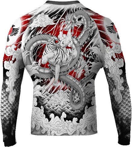 Raven Fightwear Men's Tiger & Dragon MMA BJJ Rash Guard White in Saudi Arabia