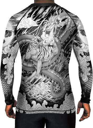 Raven Fightwear Men's Tiger & Dragon MMA BJJ Rash Guard White in Saudi Arabia