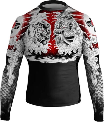 Raven Fightwear Men's Tiger & Dragon MMA BJJ Rash Guard White in Saudi Arabia