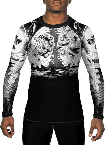 Raven Fightwear Men's Tiger & Dragon MMA BJJ Rash Guard White in Saudi Arabia
