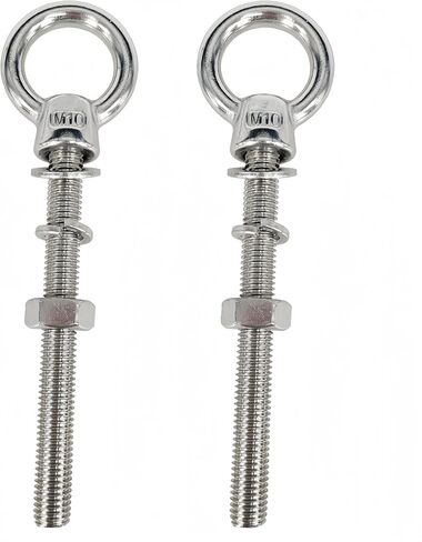 2-Pack M10x120mm 316 Stainless Steel Eye Bolt,Shoulder Eye Bolts 3/8"X 5" with Nuts and Open Spring Washer and Flat Washer,Thread Lifting Ring Heavy Duty Eyebolt for Wire Rope and Rigging Hardware in Saudi Arabia