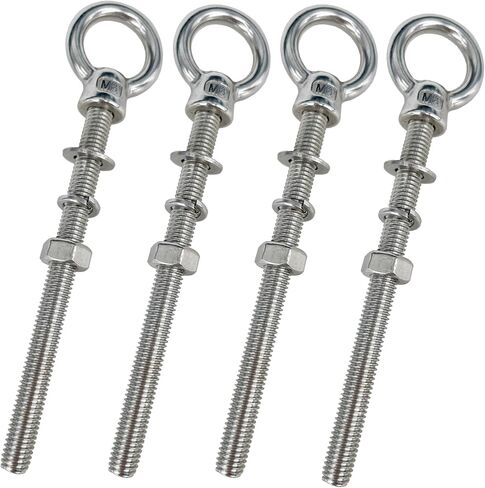 2-Pack M10x120mm 316 Stainless Steel Eye Bolt,Shoulder Eye Bolts 3/8"X 5" with Nuts and Open Spring Washer and Flat Washer,Thread Lifting Ring Heavy Duty Eyebolt for Wire Rope and Rigging Hardware in Saudi Arabia