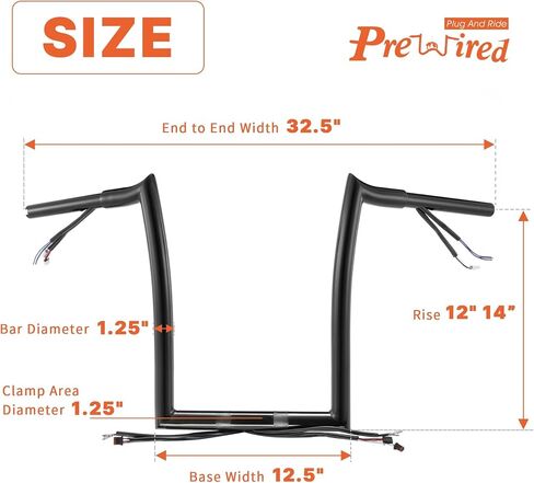 Prewired 14 Inch Softail Mercenary Handlebars Ape Hangers for 2012-2015 Harley Breakout and Fat Boy Models, Chrome in Saudi Arabia