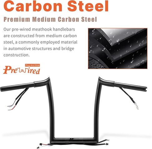 Prewired 14 Inch Softail Mercenary Handlebars Ape Hangers for 2012-2015 Harley Breakout and Fat Boy Models, Chrome in Saudi Arabia