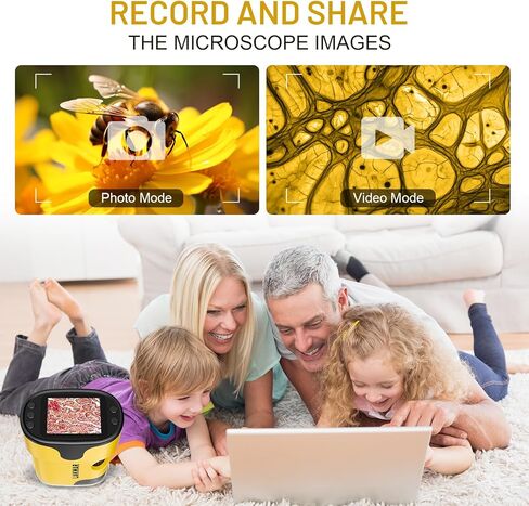 مجهر رقمي محمول من LAKWAR للأطفال والكبار، مجهر محمول بجيب 200 ~ 1000X مع مجموعة شرائح، حقيبة حمل وبطاقة SD صغيرة 32 جيجا، التقاط الصور والفيديو مع شاشة HD 2 بوصة (أصفر) in Kuwait