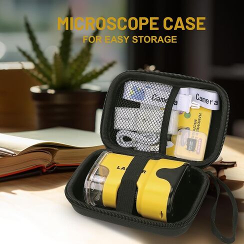 مجهر رقمي محمول من LAKWAR للأطفال والكبار، مجهر محمول بجيب 200 ~ 1000X مع مجموعة شرائح، حقيبة حمل وبطاقة SD صغيرة 32 جيجا، التقاط الصور والفيديو مع شاشة HD 2 بوصة (أصفر) in Kuwait