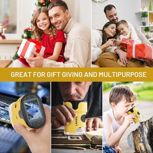 مجهر رقمي محمول من LAKWAR للأطفال والكبار، مجهر محمول بجيب 200 ~ 1000X مع مجموعة شرائح، حقيبة حمل وبطاقة SD صغيرة 32 جيجا، التقاط الصور والفيديو مع شاشة HD 2 بوصة (أصفر) in Kuwait