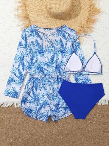 Milumia Girl's 3 Piece Tropical Print Bikini Swimsuits Halter Top Bathing Suits with Coverup in Saudi Arabia