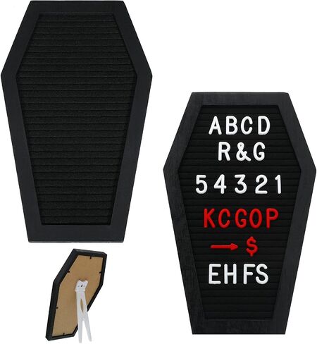Qeeenar 2 Pieces Black Felt Coffin Letter Board Felt Changeable Letter Board with Letters and Numbers 270 Gothic Decor Message Board for Halloween Party, Home, Office, Bistro and School, 10 x 6 Inch in Saudi Arabia