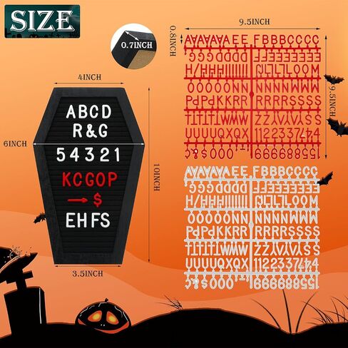 Qeeenar 2 Pieces Black Felt Coffin Letter Board Felt Changeable Letter Board with Letters and Numbers 270 Gothic Decor Message Board for Halloween Party, Home, Office, Bistro and School, 10 x 6 Inch in Saudi Arabia