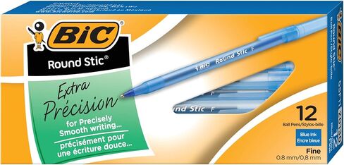 BIC Round Stic Xtra Precision Ballpoint Pen, Fine Point (0.8mm), Blue, 12-Count in Saudi Arabia