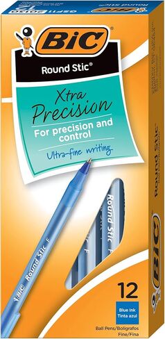 BIC Round Stic Xtra Precision Ballpoint Pen, Fine Point (0.8mm), Blue, 12-Count in Saudi Arabia