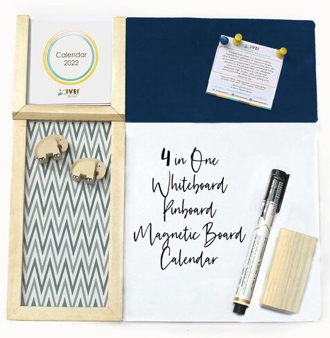 IVEI Bulletin Board - Pin and White Board Combo - Dry Erase - Combination - Metal Board - Calendar | All Purpose to-do Boards for Office, School, Home |15in X 19in|(with Metal Board Big (Grey)) in Saudi Arabia