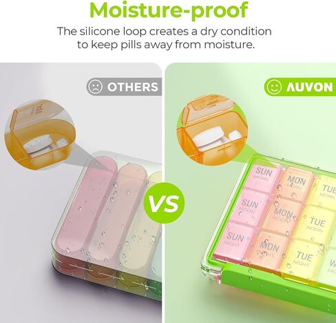 AUVON Weekly Pill Organizer 3 Times a Day with Moisture-Proof Design, Large Pill Box 7 Day Easy to Use, Portable Pill Case for Travel with Double Protection, Pill Containers for Vitamins, Medications in Saudi Arabia