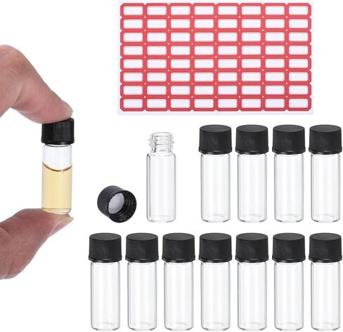 PATIKIL 10ml Clear Glass Vials, 25 Pack Sample Vials with Screw Cap Reagent Media Bottle with Labels Leak-Proof Liquid Sample Glass Vial for Lab Laboratory in Saudi Arabia