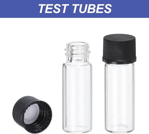 PATIKIL 10ml Clear Glass Vials, 25 Pack Sample Vials with Screw Cap Reagent Media Bottle with Labels Leak-Proof Liquid Sample Glass Vial for Lab Laboratory in Saudi Arabia